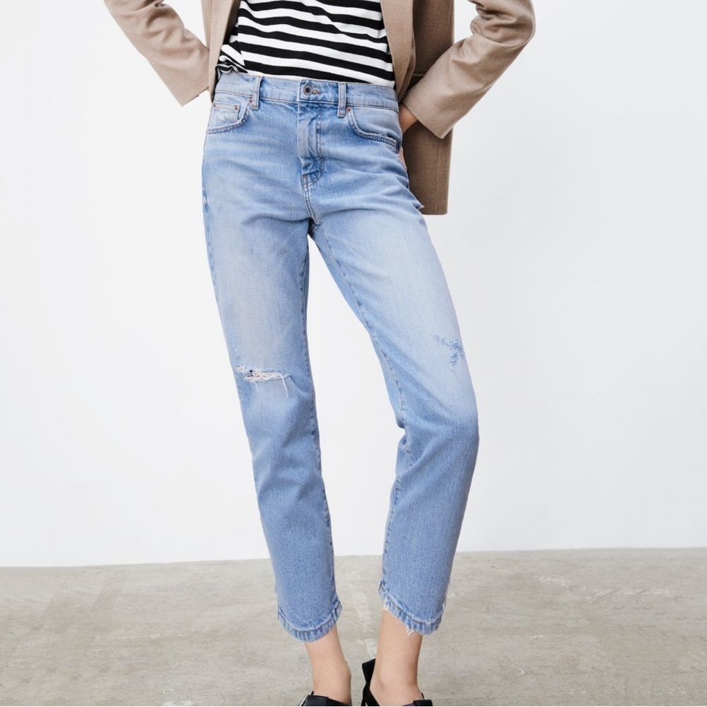 NWT Zara The New Slim Distressed Cropped Jeans in Circus Blue